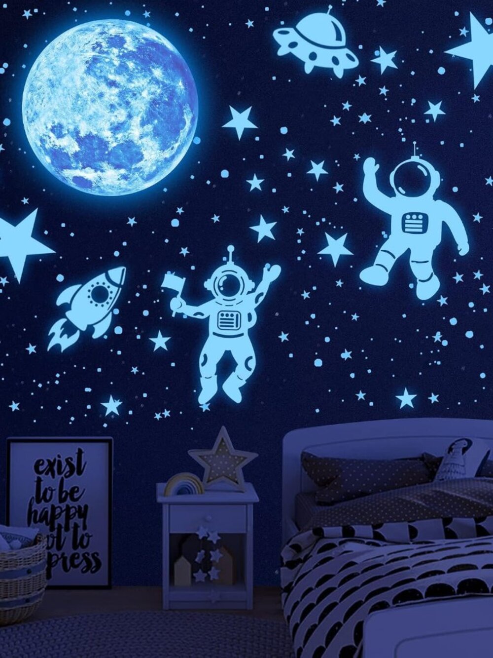 Glow in the Dark Stars for Ceiling 1106Pcs Moon Space Wall DecalsBlue